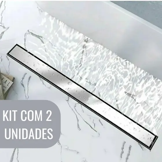Kit com 2 Ralos Oculto invisível Aço inox 6x50cm Banheiro Lavabo Área gourmet Lavanderia