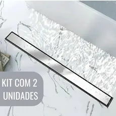 Kit com 2 Ralos Oculto invisível Aço inox 6x50cm Banheiro Lavabo Área gourmet Lavanderia