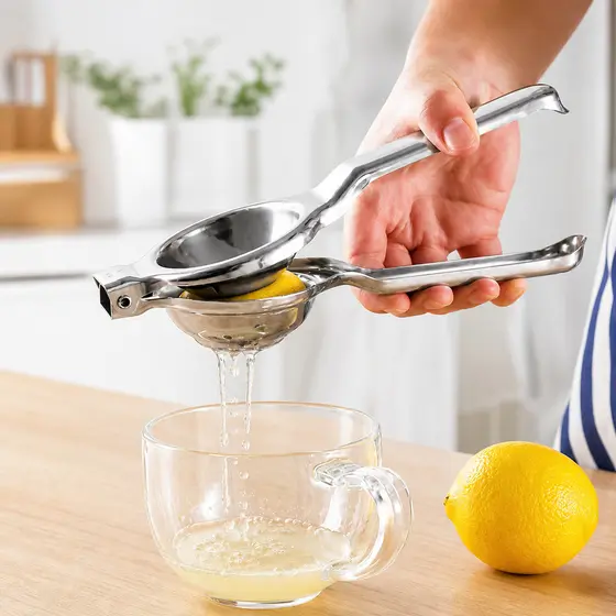 Espremedor Manual em Aço Inox para Limão e Laranja com Filtro Sem Sementes e Limpeza Fácil