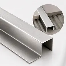 Perfil Filete P em Aço Inox brilhante para Acabamento, Transição e Divisor de Pisos e Portas