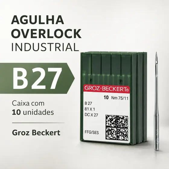 Conjunto com 10 unidades de Agulhas Máquina de Costura Overlock Industrial B27 marca Groz Beckert