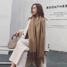 Cachecol Lenço Longo Feminina Echarpe Pashmina Cor Lisa Com Borla Para Inverno