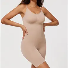 Macacão de compressão modelador Feminino Short altura acima do joelho e Alças e compressão abdominal