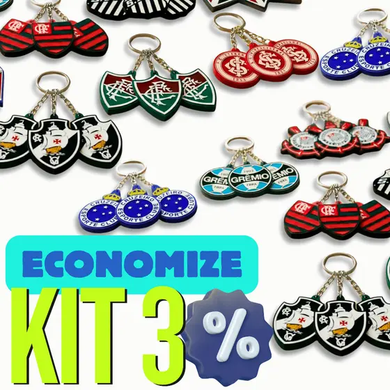 Kit 3 Chaveiros Combo Times de Futebol Emborrachados 3D Brasileirão Copa do Brasil Presente Premium