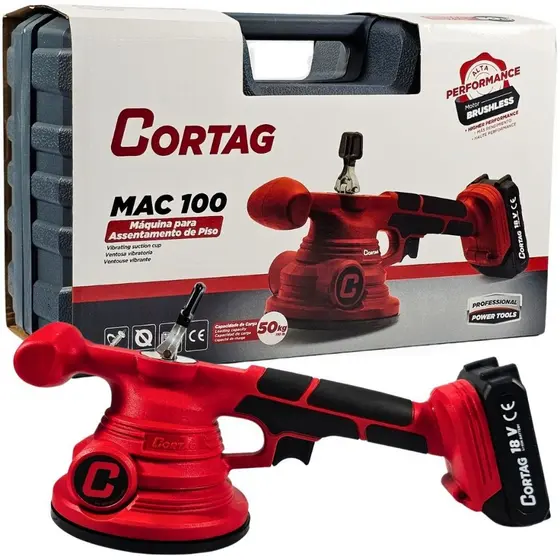 Máquina Profissional Para Assentar Pisos Com Ajuste de Vibração, Ventosa À Bateria 18V MAC100 - Cortag