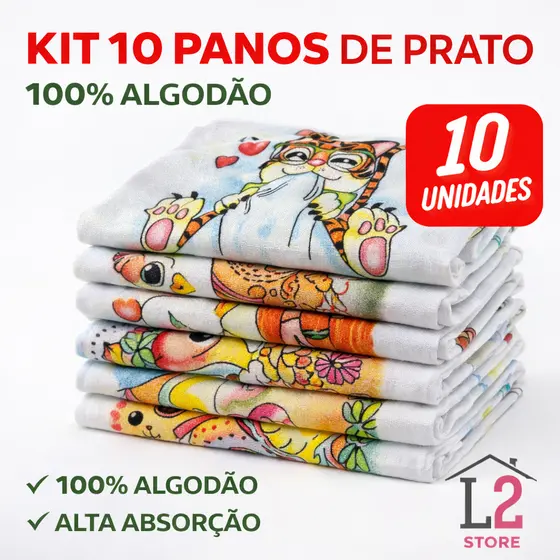 10 Pano De Prato Estampado Bainha Kit Com 10 Peças