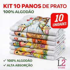 10 Pano De Prato Estampado Bainha Kit Com 10 Peças