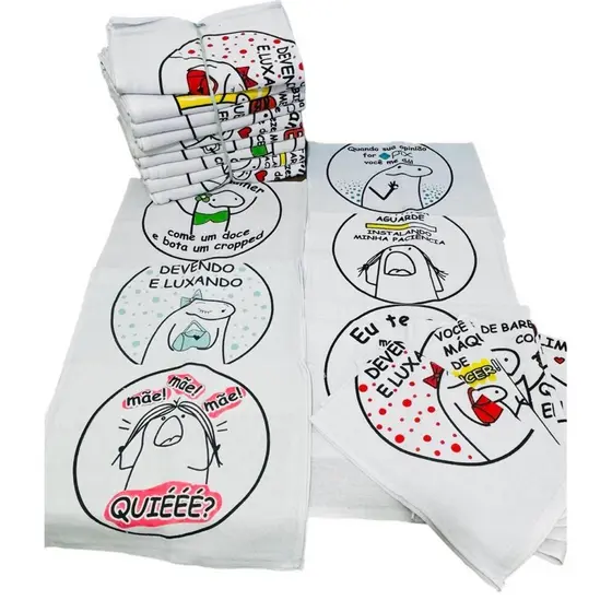 Kit 10 Pano De Prato Estampado Meme Bento Flork 10 Unidades