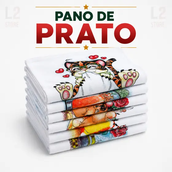 Kit 10 Panos de Prato Estampados Algodão Copa Cozinha Alta Absorção