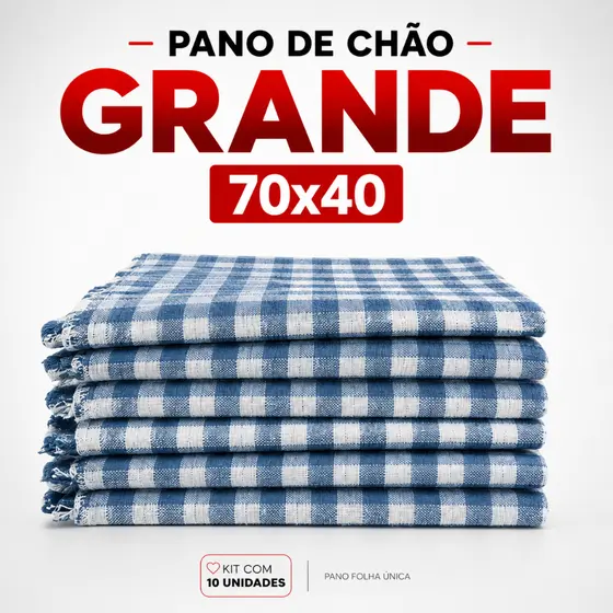 Kit 10 Pano de Chão Xadrez GRANDE 70x40cm