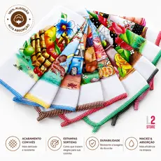 Kit 10 Panos De Prato Com Viés Estampado