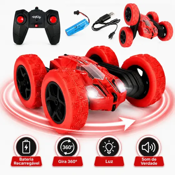 Carrinho de Controle Remoto Giro 360 4x4 Acrobata Recarregável Brinquedo Menino