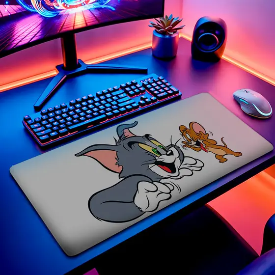 MousePad Grande Tom E Jerry 80x30 Gamer Cartoon Clássico Divertido Premium Mouse Pad Grande RGB