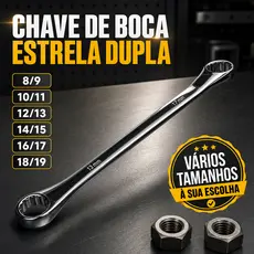 Chave Boca Estrela Deslocada Dupla Profissional Cromado de Alta Resistência para Mecânica