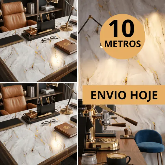 Papel de Parede 10x0,45 Metros Mármore Dourado Adesivo Autocolante Lavável Interno Externo