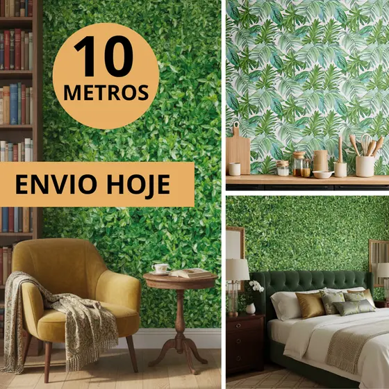 Papel de Parede Adesivo Auto Colante Folhas Verdes Folhagem Hera Jardim Vertical Lavável Rolo Sala