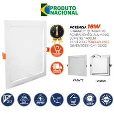 KIT 10 Painel Plafon Quadrado 18w 22X22 Cm Embutir Luminaria De Teto Palide