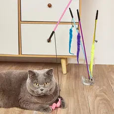 Brinquedo Varinha Colorida 40cm com Cordinha e Guizo Sonoro para Brincar com Gato Adulto ou Filhote