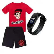 Camiseta Bermuda Infantil Enaldinho + relogio kit tamanho 4 ao 16