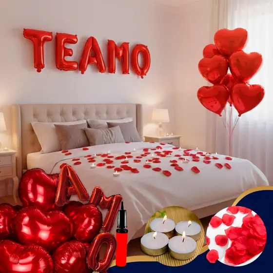 Kit Romântico 600 Pétalas + 10 Velas + 10 Balões + Te Amo