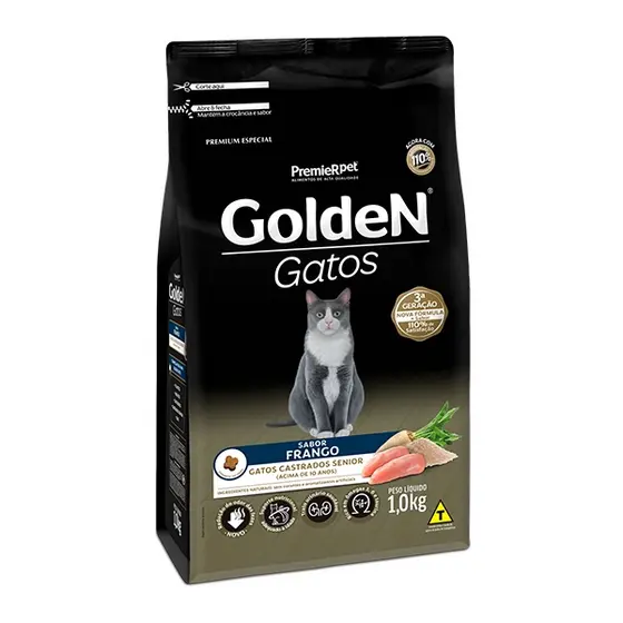 Ração Golden para Gatos Sênior Castrados Sabor Frango - 1Kg