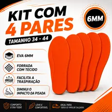 KIT 4 PAR DE PALMILHA EVA 6MM PARA TÊNIS,SAPATO,BOTA,CHUTEIRA,SAPATILHA MACIA,CONFORTAVEL FEMININO E MASCULINO DO 34-44