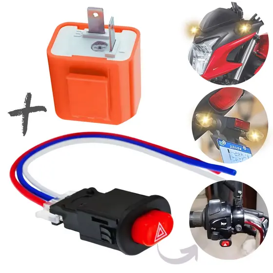Chave Pisca Alerta Moto Universal Botão + Relé De Pisca Led