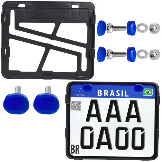 Suporte Placa Moto Mercosul Com Parafuso E Lacre Anti Furto Moldura