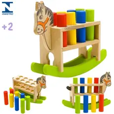 Brinquedo Cavalo Cavalinho Pedagógico De Madeira Pinos Encaixe Coloridos Educativo Montessori Didático