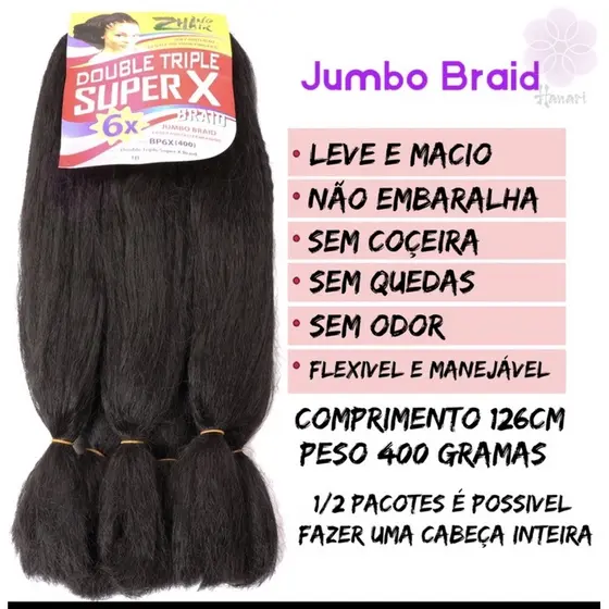 JUMBO SUPER X CABELO DE FIBRA  400g PRETO 1 e ou PRETO-1B