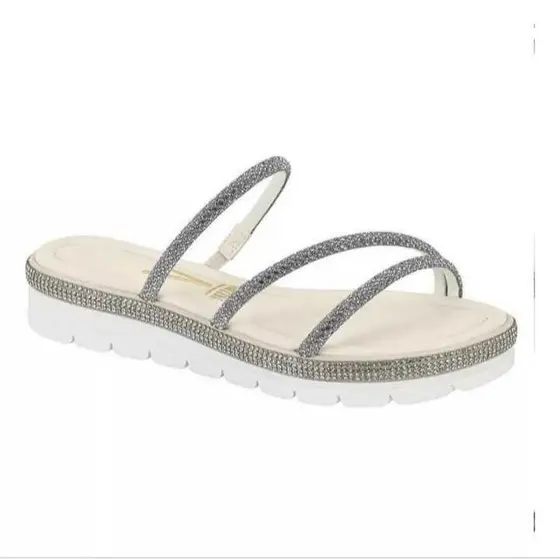 Rasteira Birken Off White Brilho Stras Vizzano Birken Papete Flatform Vizzano  Sandalia Birken Vizzano com Brilho