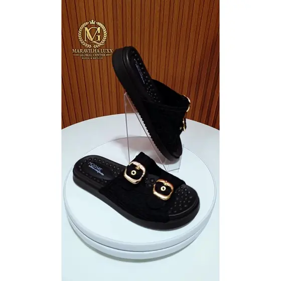 Rasteira Preta Modare Rasteira Feminino Modare Confortável Rasteira Preta Birken Fivela Dourada