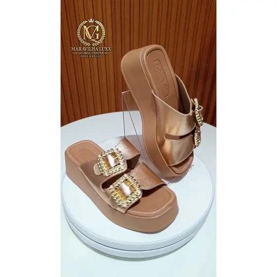 Tamanco Ouro Rosado Plataforma Tamanco Comfort Feminino Tamanco Anabela Beira Rio
