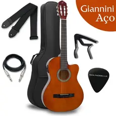 Kit Violao Giannini Eletrico Acustico Profissional Nat Corda Aço afinador completo Flat Eletroacustico Estudo Iniciante