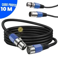 Cabo 10m Xlr Cannon Macho Femea Balanceado Compativel Microfone Instrumento Caixa Mesa de Som Audio Profissional