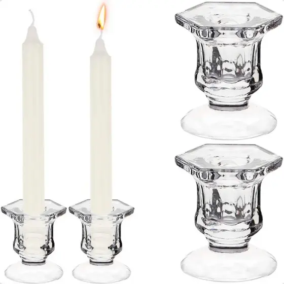 Kit 2 ou 4 Castiçais Vidro Porta Vela Enfeite Decoração Translúcido