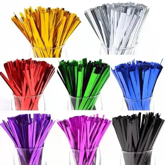 Kit 300 Unidades Amarrilho Fecho Prático Metálico 10CM 1MM Decorativo