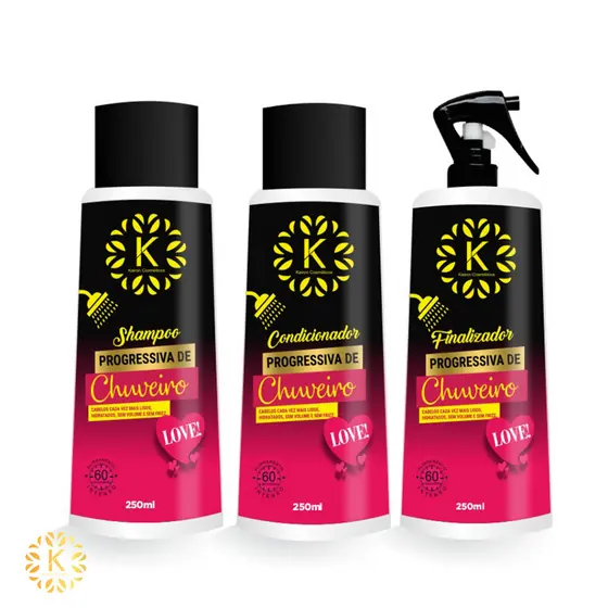Progressiva de Chuveiro kit com Shampoo, Condicionador e Spray Finalizador 300ml Kairon Cosméticos