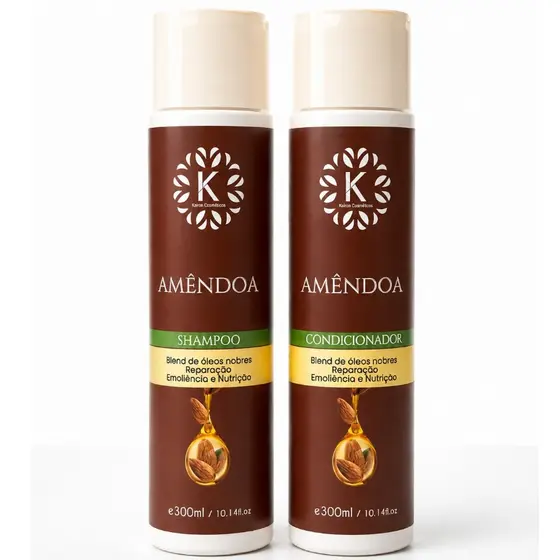 Shampoo e Condicionador kit Amêndoas 250ml Kairon Cosméticos - Hidratacao intensa e cabelos Macios