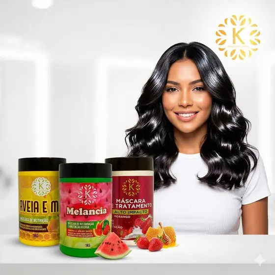 Máscaras capilar Kit 3 unidades - Aveia e Mel, Melancia e Morango 1kg Kairon Cosméticos para Tratamento Capilar