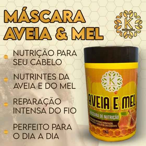 Máscara Capilar Aveia e Mel 1Kg - Kairon Cosméticos - Nutricão profunda e fios mais Sedosos