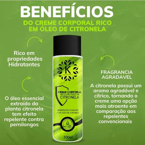 Creme Anti-dengue ajuda no combate contra a dengue com ÓLEO de CITRONELA 300mL