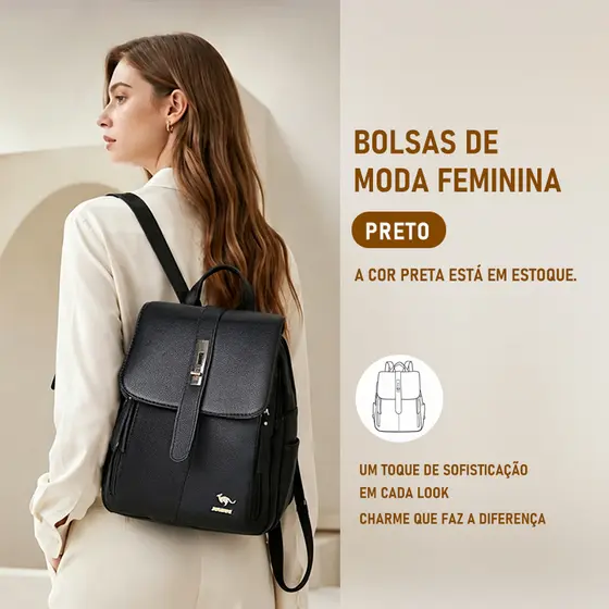 JAMI JAMI Mochila Feminina Média De Qualidade De Costas  Escolar Em Couro Sintético canguru S2318 S2319