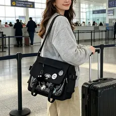 JAMI JAMI Bolsa Impermeável Transversal Estilo Japonês Bolsa Mensageiro Casual Grande com Design de Crachá X167