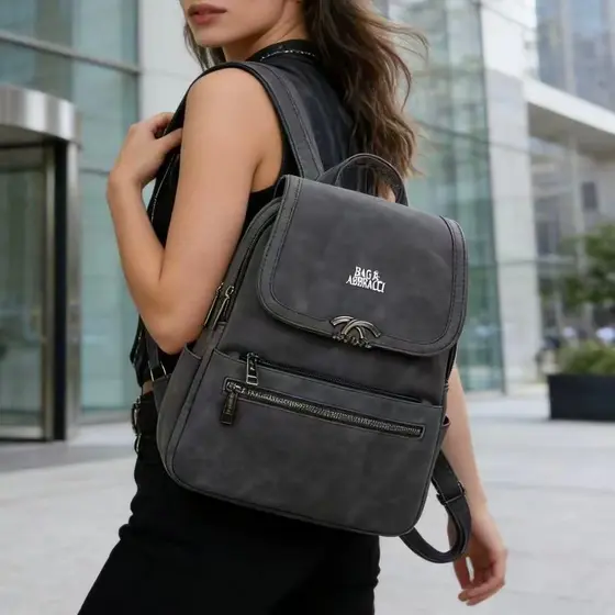 JAMI JAMI Bolsa Mochila Feminina Simples Elegante E Com Acabamento Retrô De Grande Capacidade De Couro PU BA728