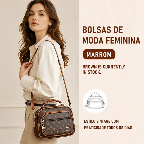 JAMI JAMI Bolsa Feminina De Transversal Com Monograma Em Estilo Retrô Bolsa Quadrada Com Estampa Vintage TM9185