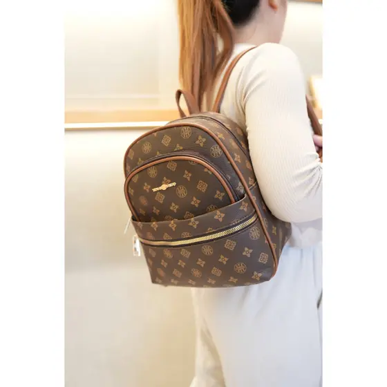 JAMI JAMI Mochila Clássica Retrô Com Monograma Grande Capacidade Alça De Ombro Ajustável Bolsa Feminina Casual TM9188