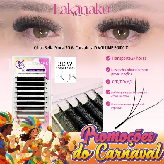 Lakanaku W em forma de cílios 3D volume premade Fãs naturais de vison cílios C/D/M/L Brasileiro cílios macios