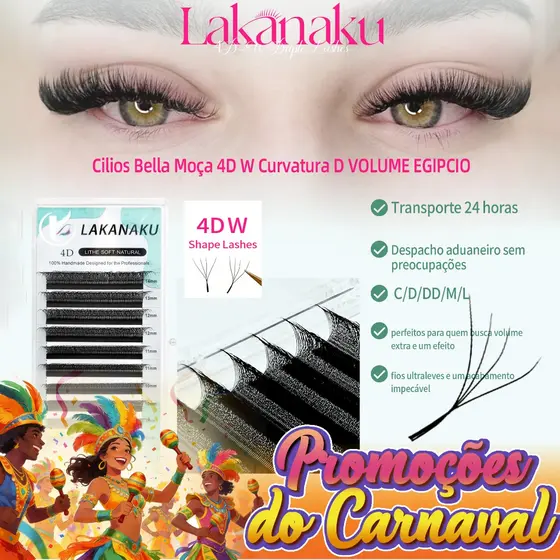 LAKANAKU Cílios W 4D Extensão De Cílios Alongamento Fio 4W Volume C/D/M/L Curvatura