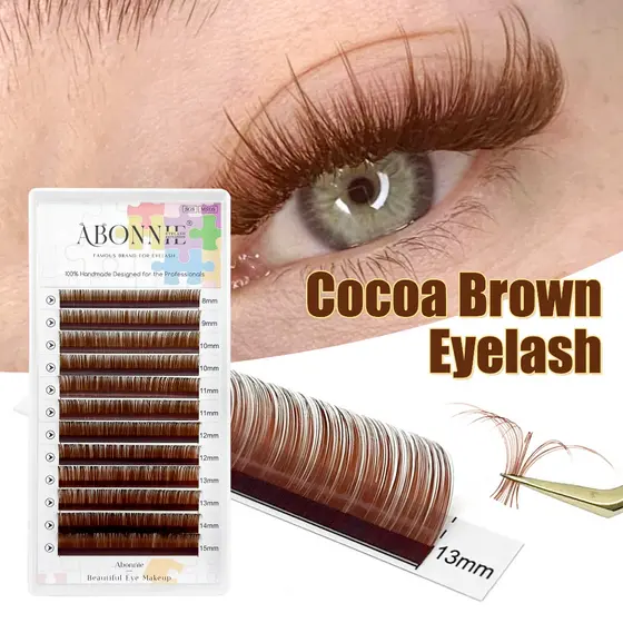 Abonnie Cacau Brown Color Eyelash Extension CC D curl 0.05 0.07 8-15mm Pestanas Individuais De Vison Cílios De Alta Qualidade